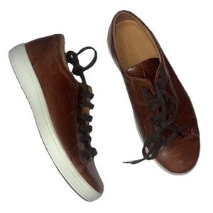 Ecco Soft 7 Premier Men’s Sneakers Lace Up Leather Brown Cogac NWOB US 7-7.5